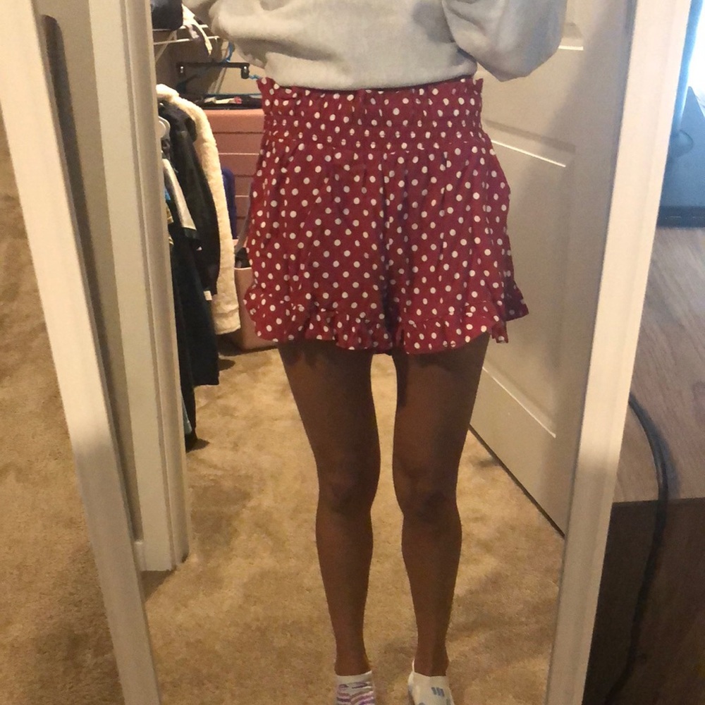 Jolt red and white polka dot shorts